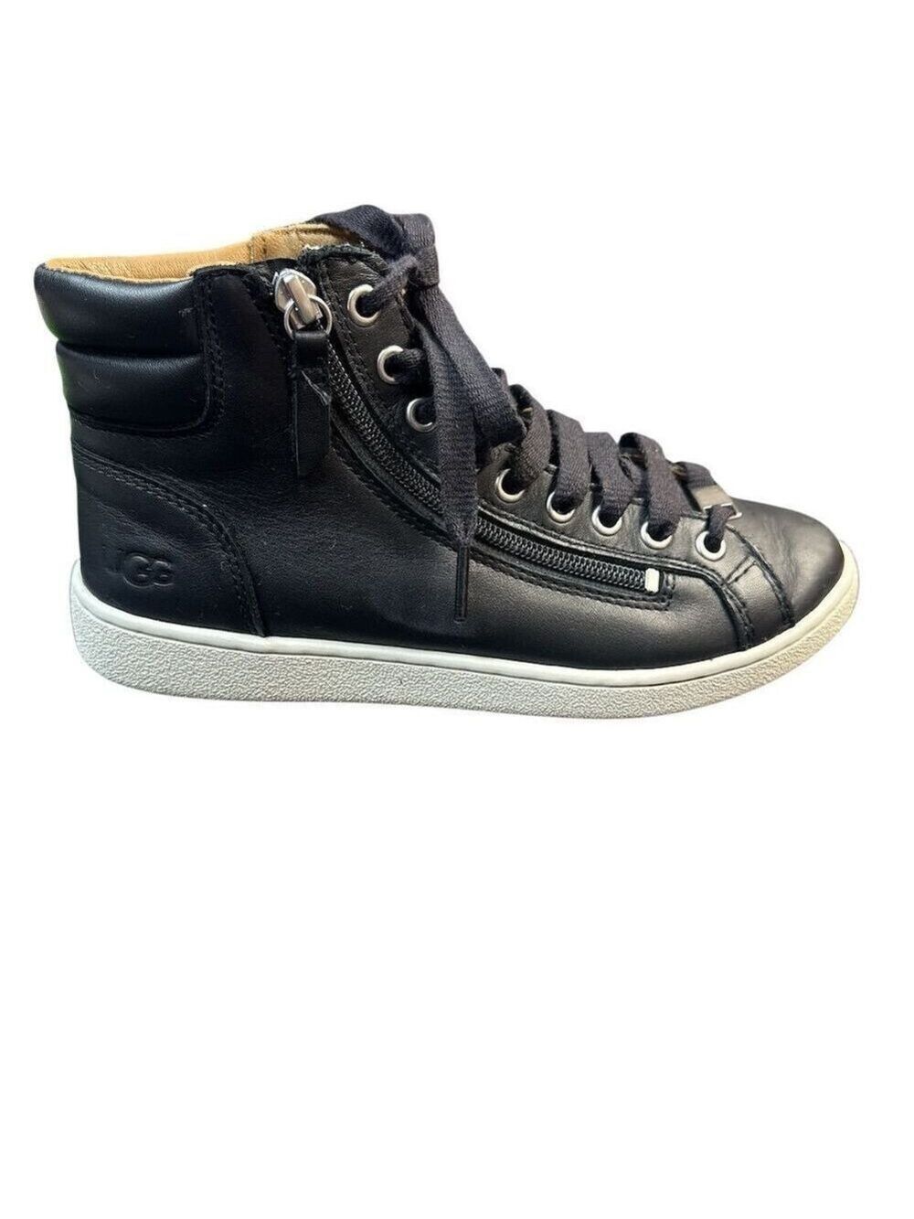 UGG Women's Olive High Top Black Leather Sneakers Casual Athletic Size 7